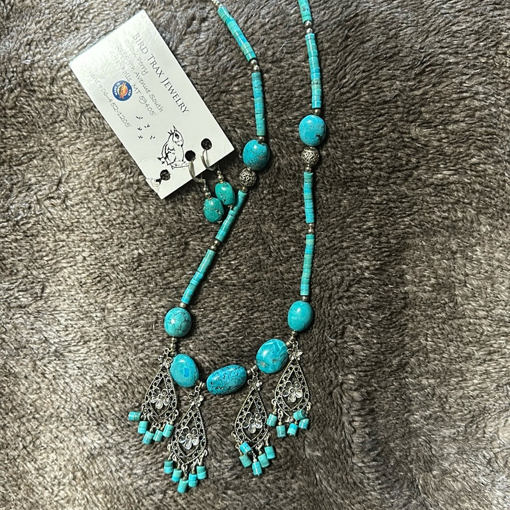 Turquoise necklace and earrings